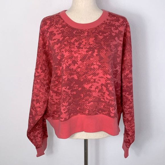 NWT Under Armour Rival Fleece Camo Crew Pullover Sweatshirt Calypso Pink - Picture 3 of 10